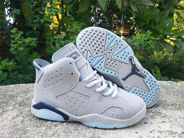 Youth Running weapon Air Jordan 6 Grey/Blue Shoes 008